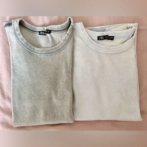 Zara Light Blue and Gray Ribbed Crewneck Short Sleeve Tee- 2 items